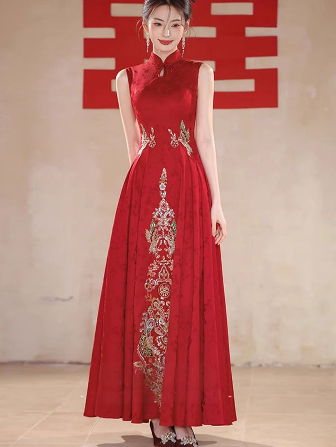 Custom Made Jacquard Appliques A-Line Wedding Cheongsam Dress – imallure