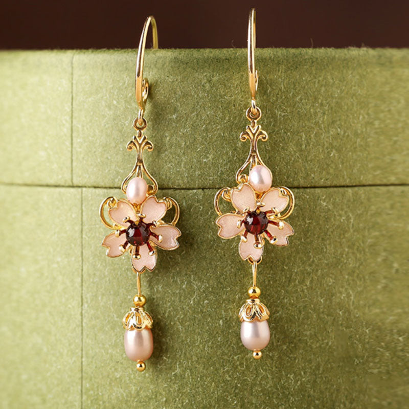 Pink Flower Non Pierced Clip-on Hook Drop Dangle Earrings