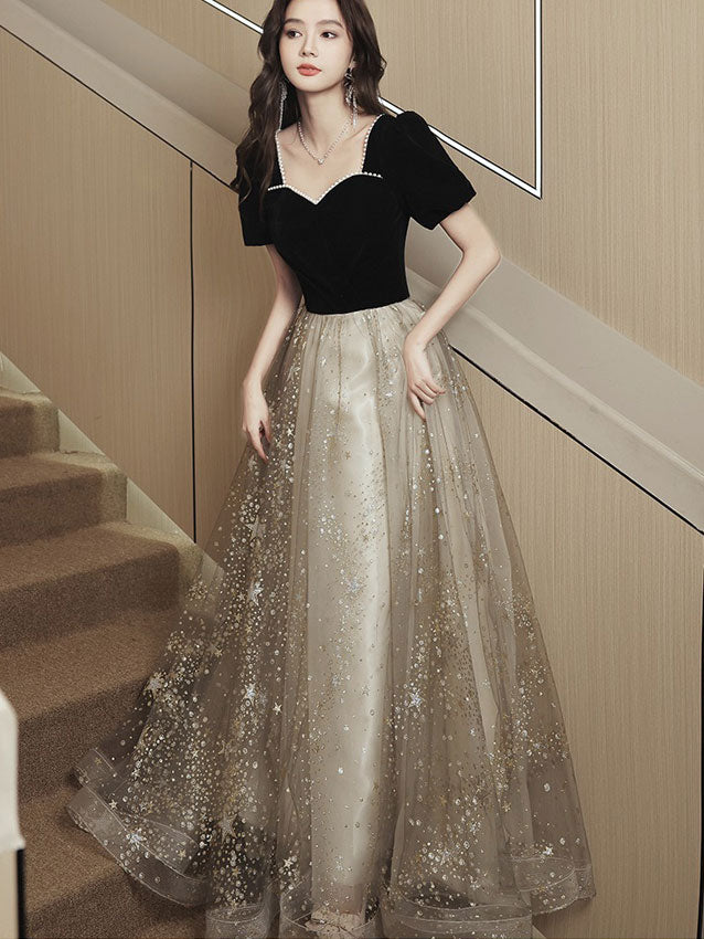 Starry Fit & Flare Tulle Full Length Evening Dress - IMALLURE M Starry Fit & Flare Tulle Full Length Evening Dress - IMALLURE M