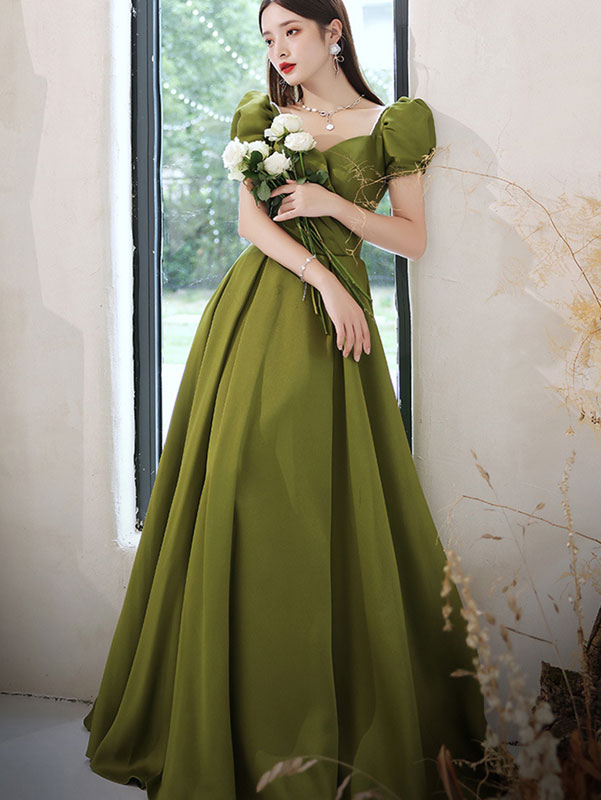 Green Floor Length Fit & Flare Formal Gown - IMALLURE Green Floor Length Fit & Flare Formal Gown - IMALLURE