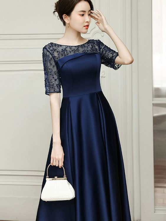 Blue Red Illusion A-Line Maxi Prom Dress