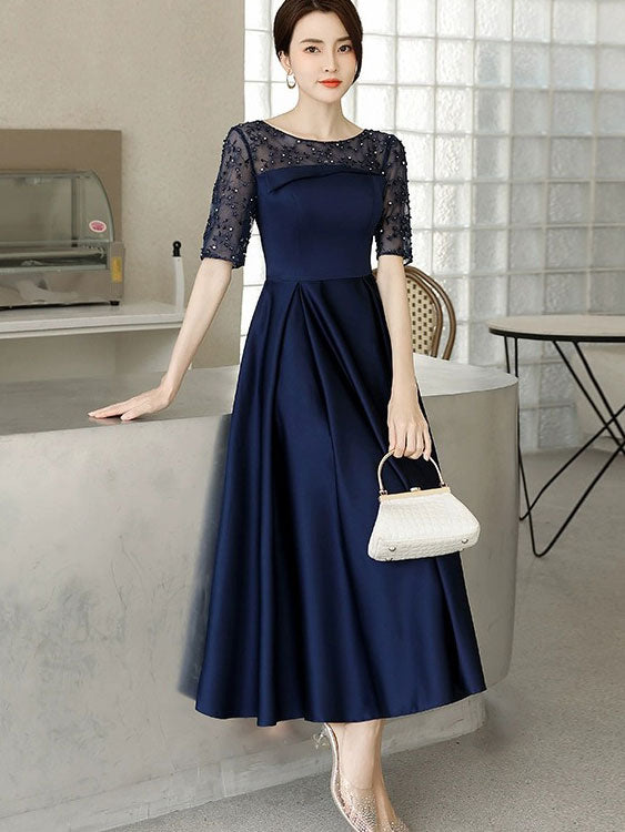 Blue Red Illusion A-Line Maxi Prom Dress