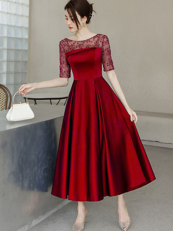 Blue Red Illusion A-Line Maxi Prom Dress