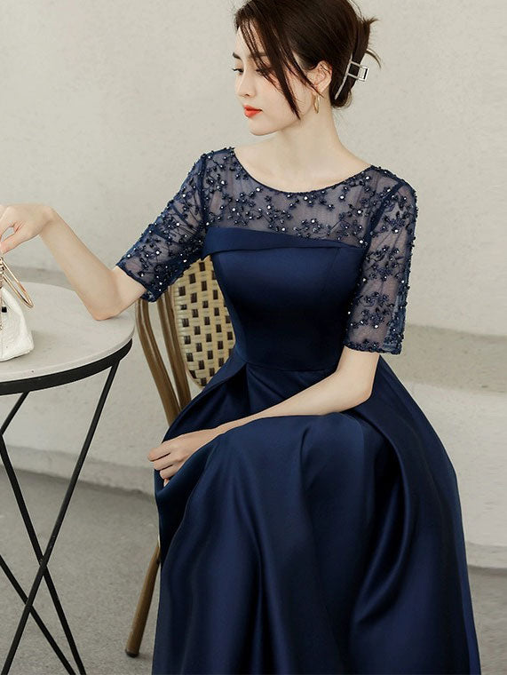 Blue Red Illusion A-Line Maxi Prom Dress