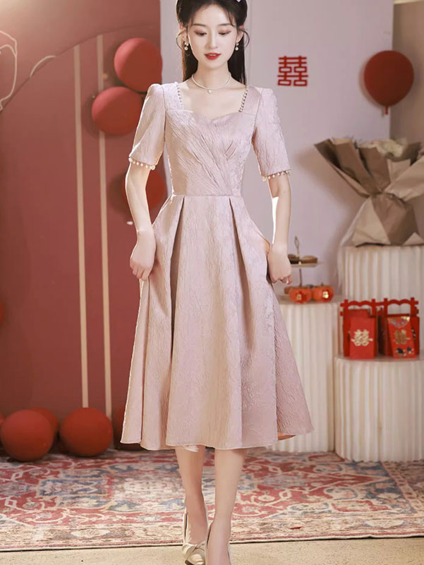 Pink Red Jacquard A-Line Party Prom Dress