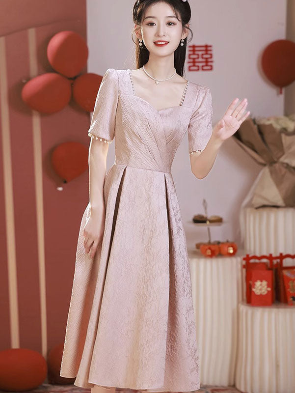 Pink Red Jacquard A-Line Party Prom Dress