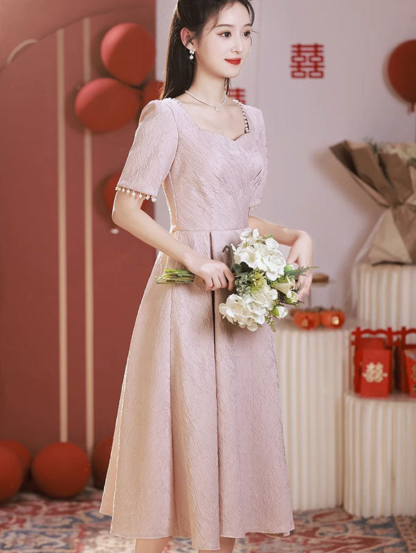 Pink Red Jacquard A-Line Party Prom Dress