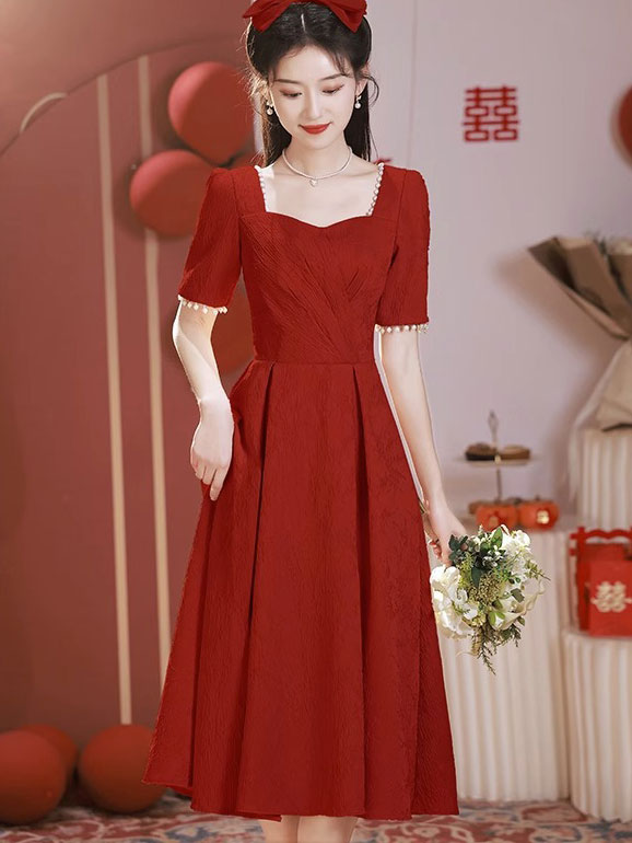 Pink Red Jacquard A-Line Party Prom Dress