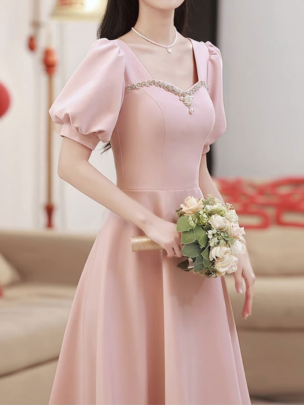 Pink A-Line Midi Party Prom Dress