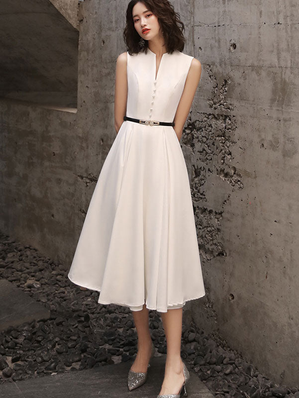 White Black Fit & Flare Belt Midi Dress - IMALLURE L / White White Black Fit & Flare Belt Midi Dress - IMALLURE L / White