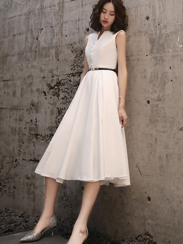 White Black Fit & Flare Belt Midi Dress