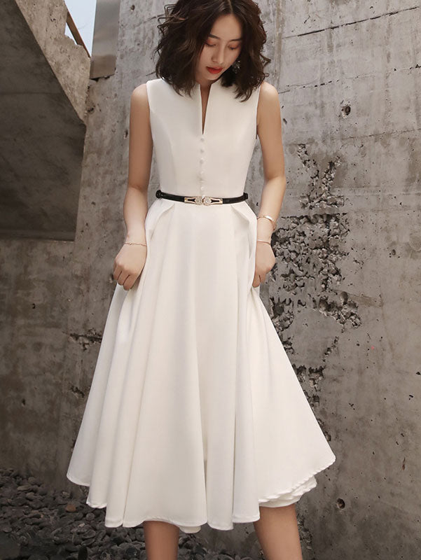 White Black Fit & Flare Belt Midi Dress