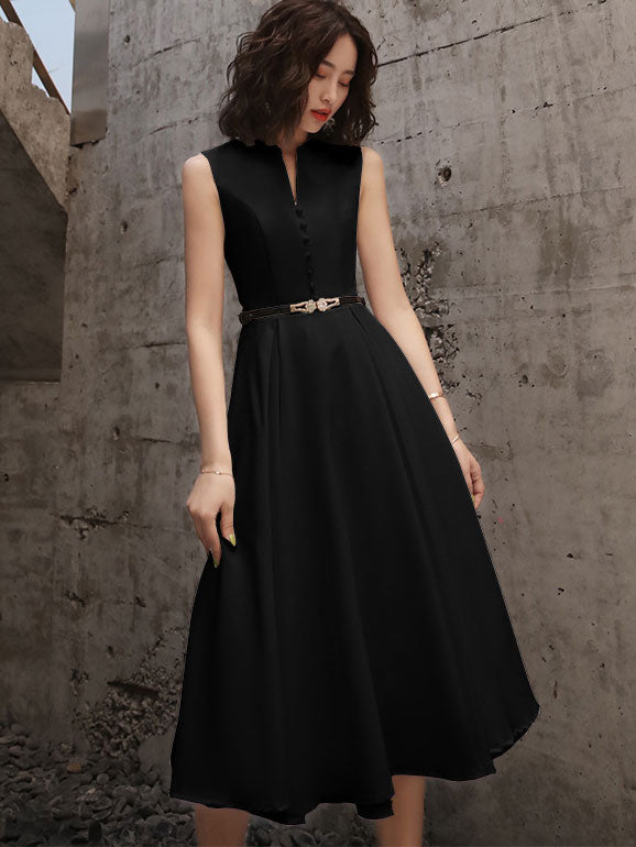 White Black Fit & Flare Belt Midi Dress