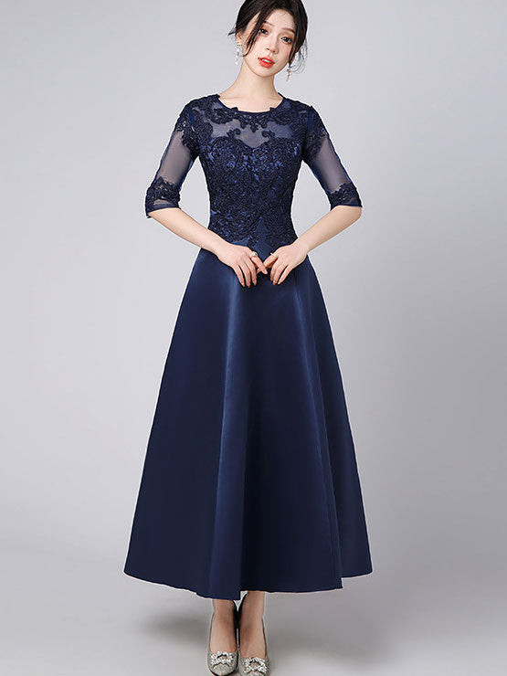 Lace Trim Illusion A-Line Maxi Prom Dress