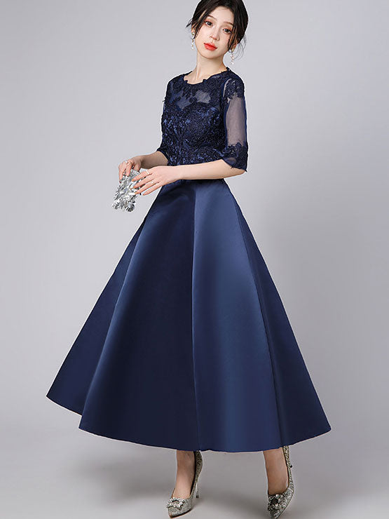 Lace Trim Illusion A-Line Maxi Prom Dress