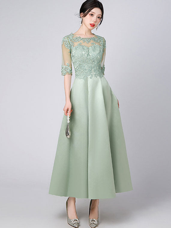 Lace Trim Illusion A-Line Maxi Prom Dress