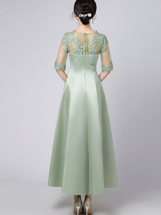 Lace Trim Illusion A-Line Maxi Prom Dress