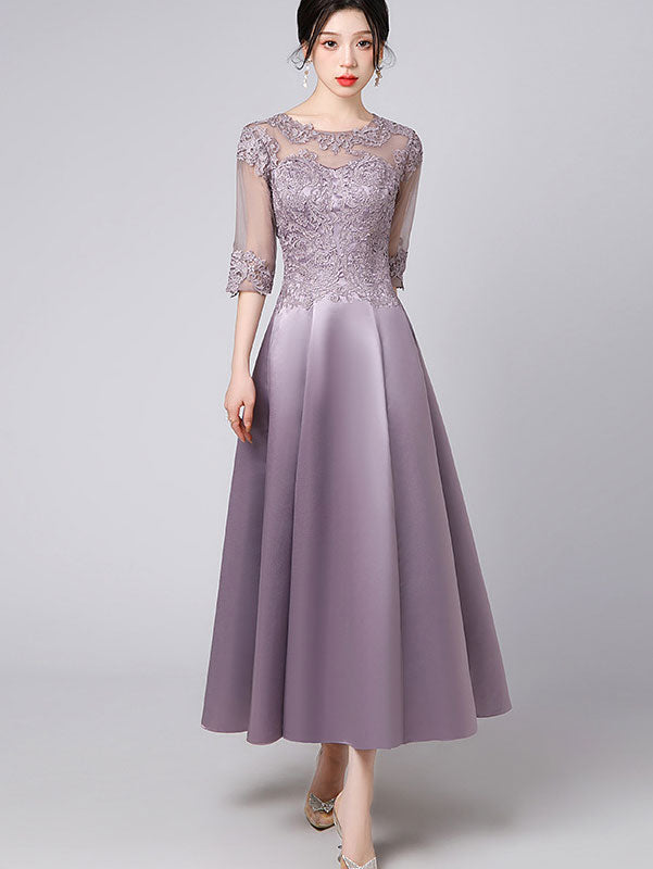 Lace Trim Illusion A-Line Maxi Prom Dress