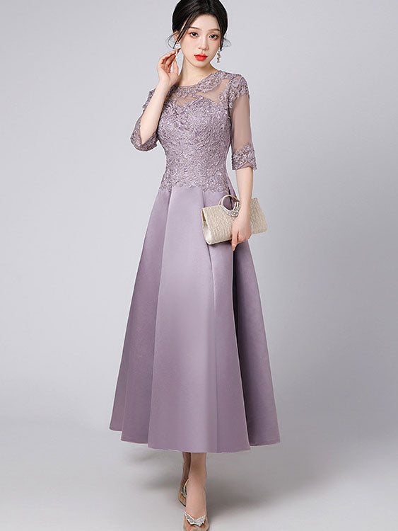 Lace Trim Illusion A-Line Maxi Prom Dress