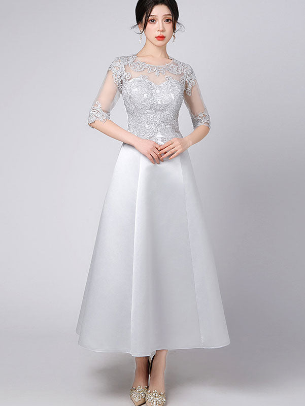 Lace Trim Illusion A-Line Maxi Prom Dress