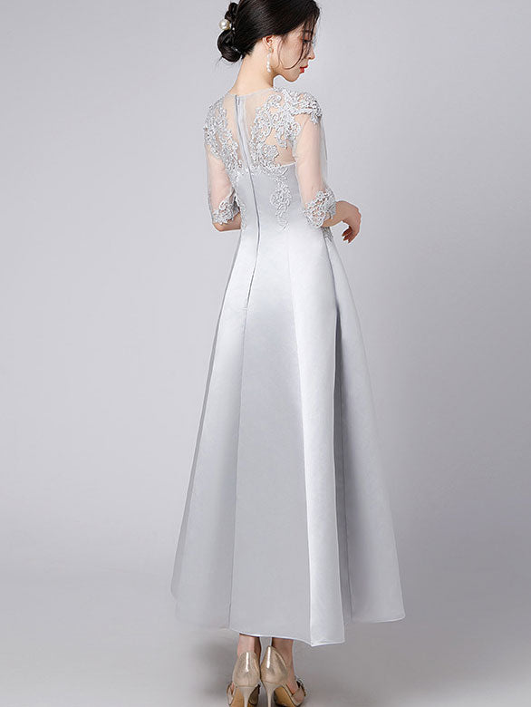 Lace Trim Illusion A-Line Maxi Prom Dress