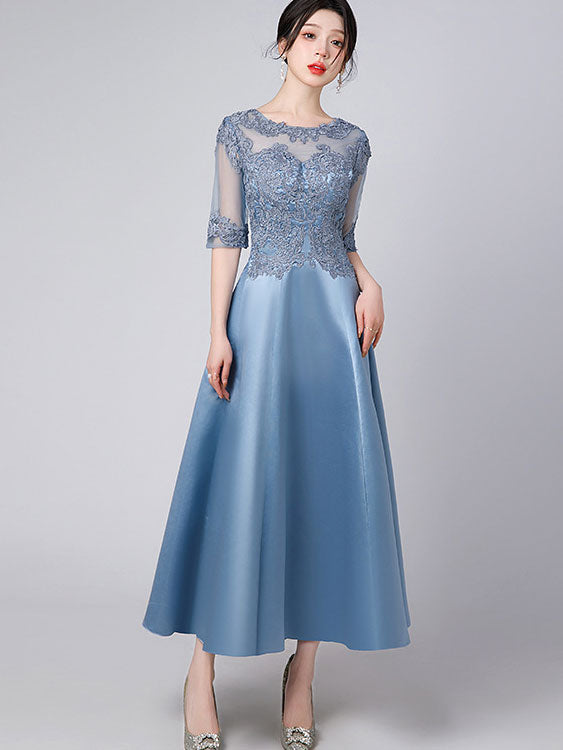 Lace Trim Illusion A-Line Maxi Prom Dress