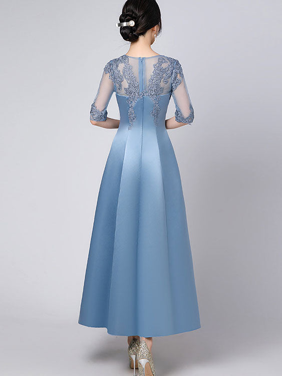 Lace Trim Illusion A-Line Maxi Prom Dress