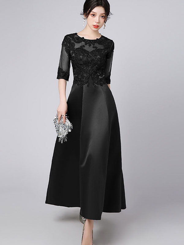 Lace Trim Illusion A-Line Maxi Prom Dress