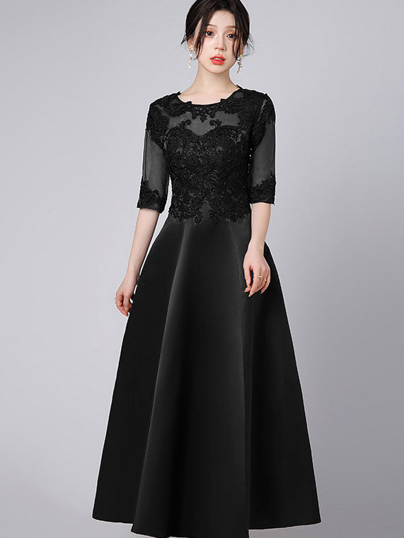 Lace Trim Illusion A-Line Maxi Prom Dress