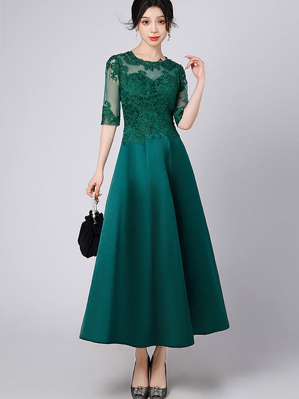 Lace Trim Illusion A-Line Maxi Prom Dress