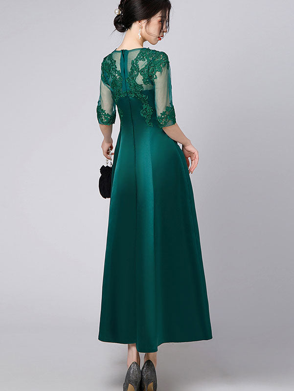 Lace Trim Illusion A-Line Maxi Prom Dress