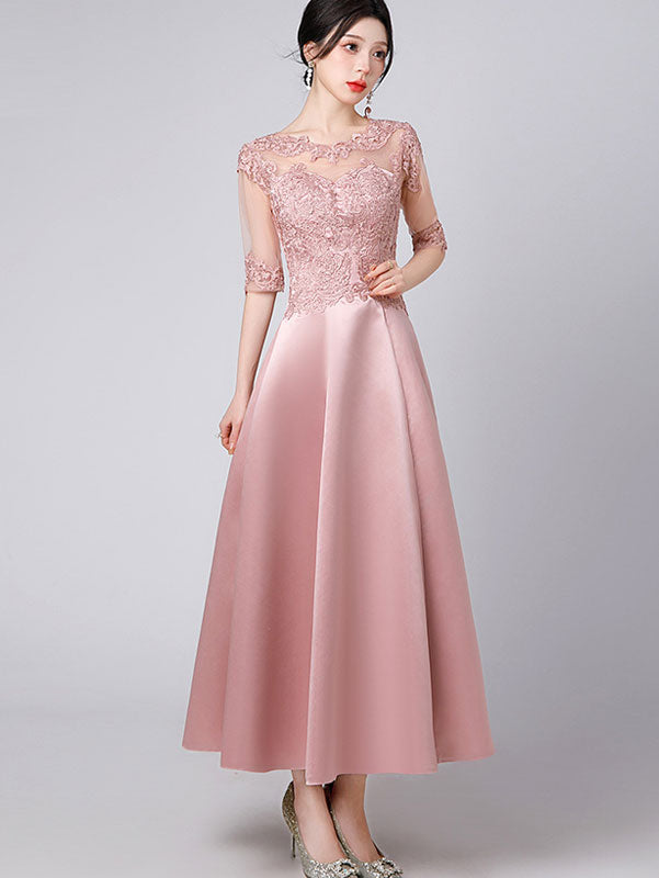 Lace Trim Illusion A-Line Maxi Prom Dress