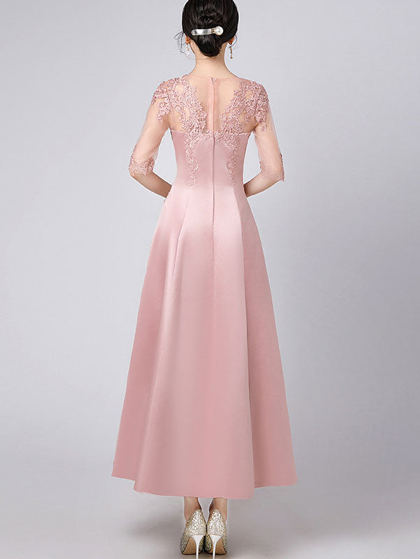 Lace Trim Illusion A-Line Maxi Prom Dress