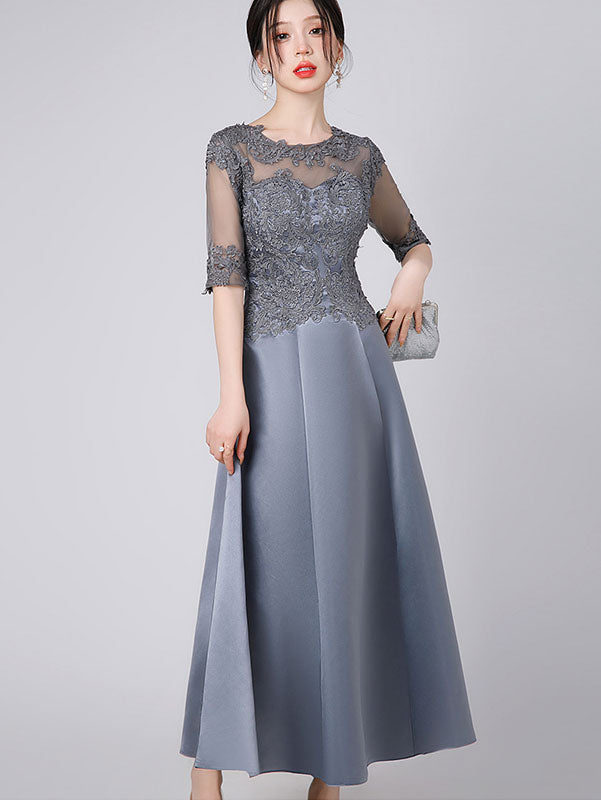 Lace Trim Illusion A-Line Maxi Prom Dress