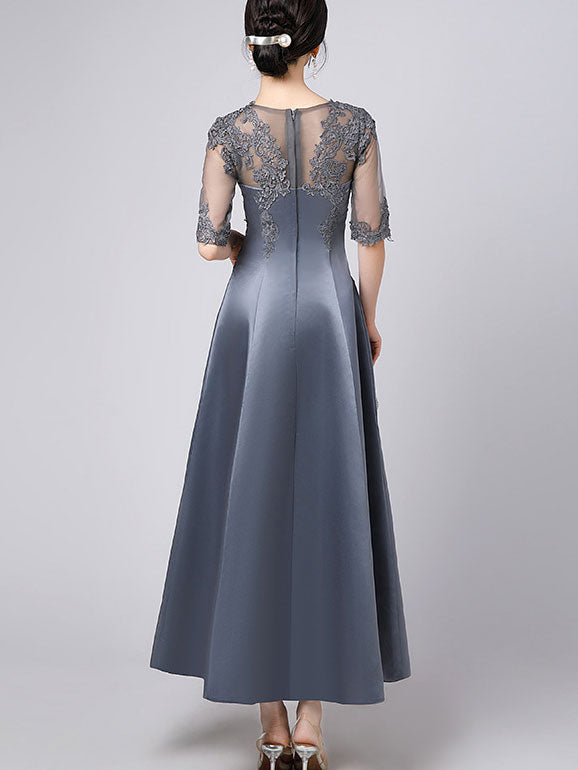 Lace Trim Illusion A-Line Maxi Prom Dress