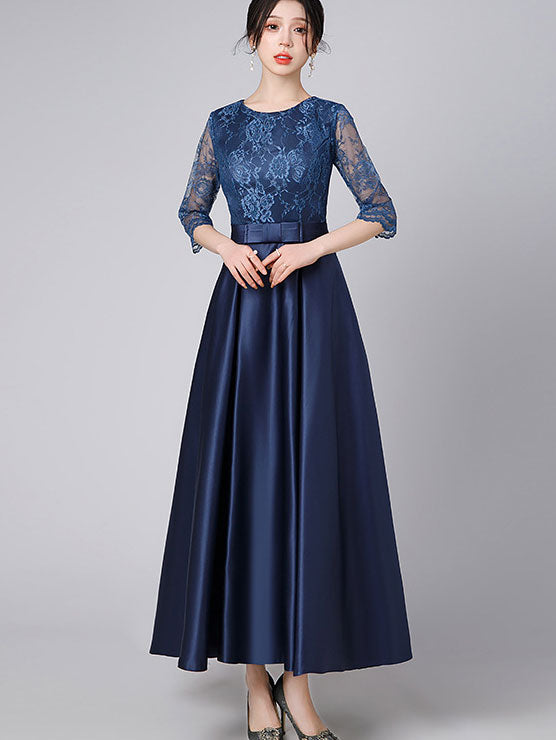 Lace Top A-Line Maxi Prom Dress