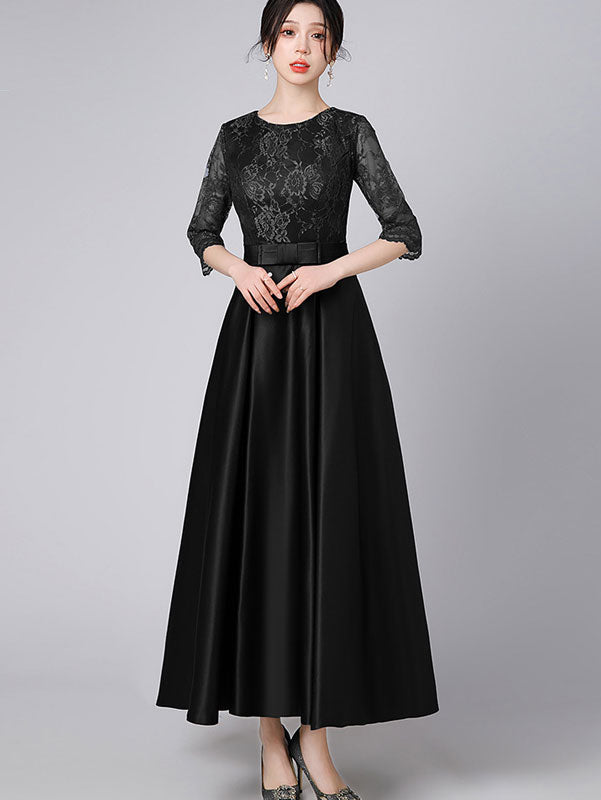 Lace Top A-Line Maxi Prom Dress