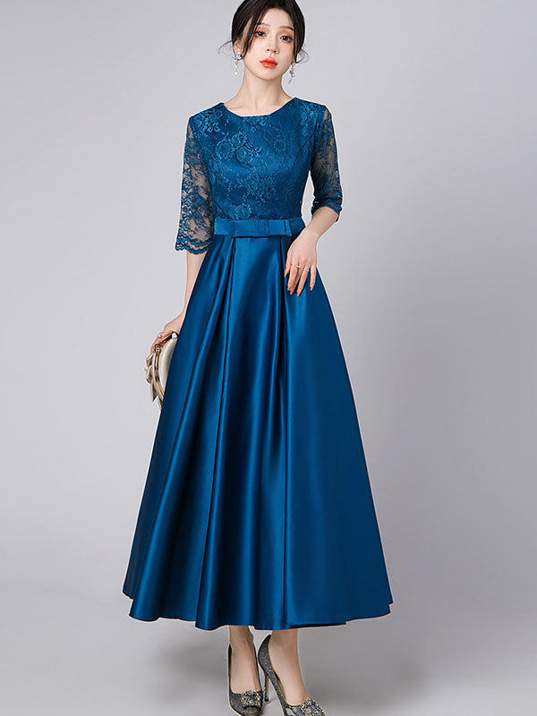 Lace Top A-Line Maxi Prom Dress