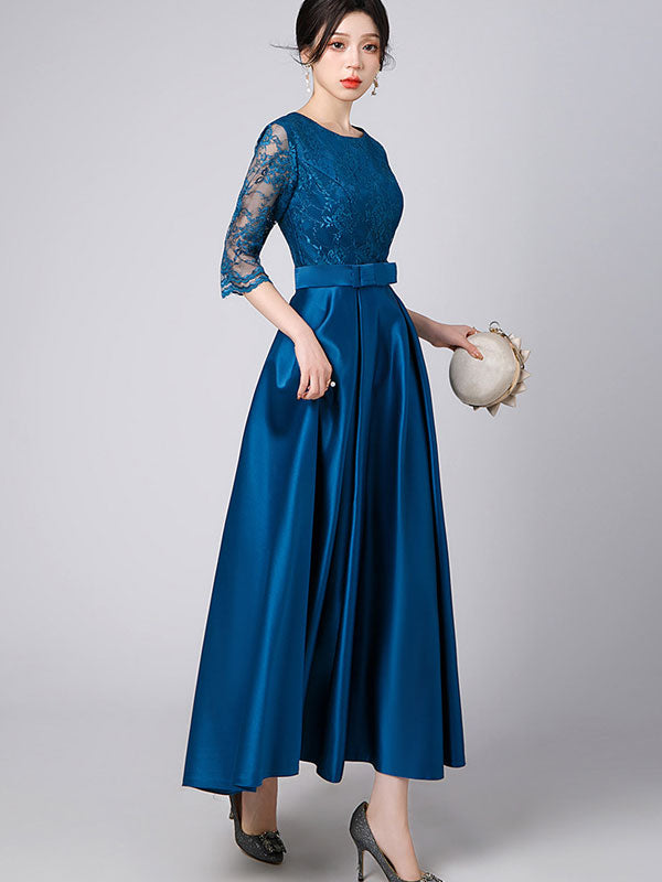 Lace Top A-Line Maxi Prom Dress