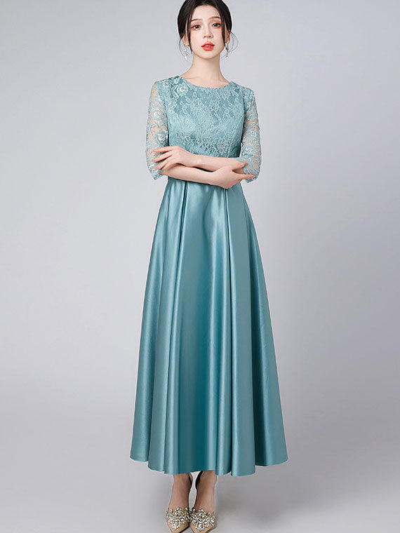 Lace Top A-Line Maxi Prom Dress