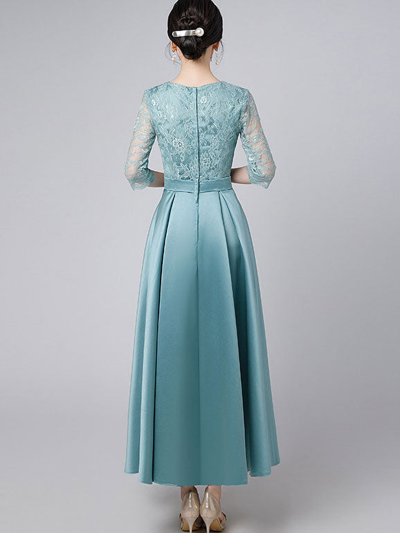 Lace Top A-Line Maxi Prom Dress