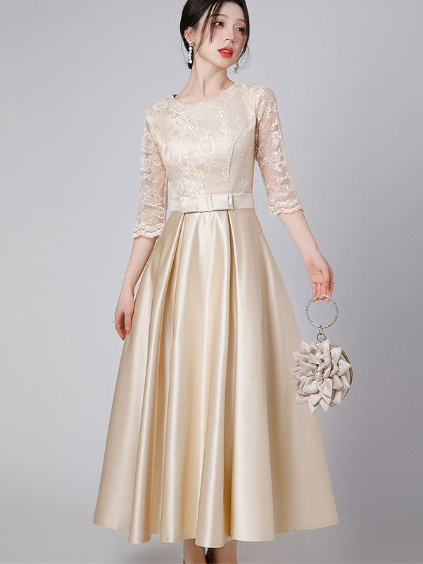 Lace Top A-Line Maxi Prom Dress