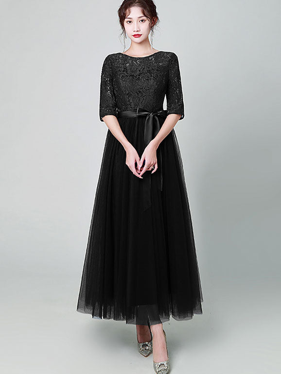 Blue Black A-Line Tulle Maxi Prom Dress