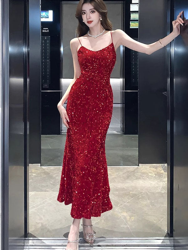 Beige Blue Sequins Mermaid Cocktail Slip Dress