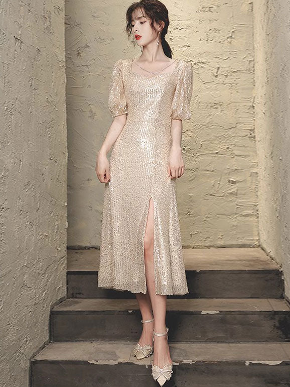 Purple Sequined A-Line Tulle Evening Party Dress