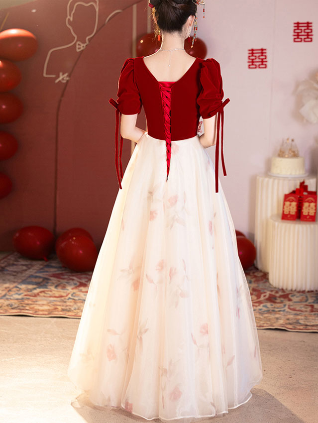 Color Block Square Neck Appliques A-Line Prom Dress