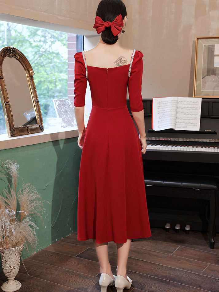 Square Neck A-Line Midi Evening Party Dress
