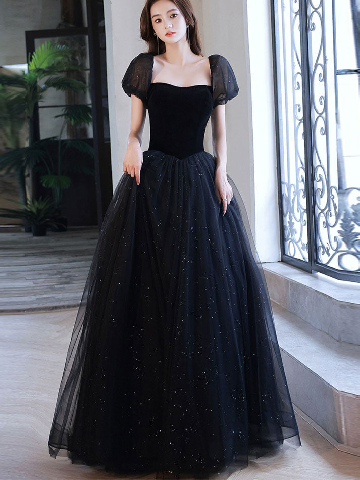 Red Black Shimmer Bow A-Line Tulle Wedding Party Dress