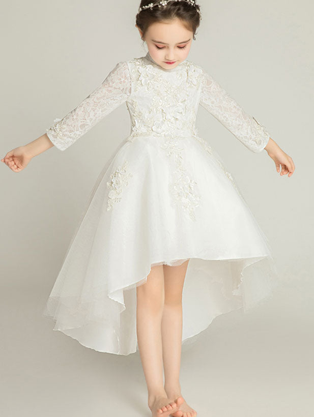 Red White Flower Girls High Low Wedding Birthday Cheongsam Dress