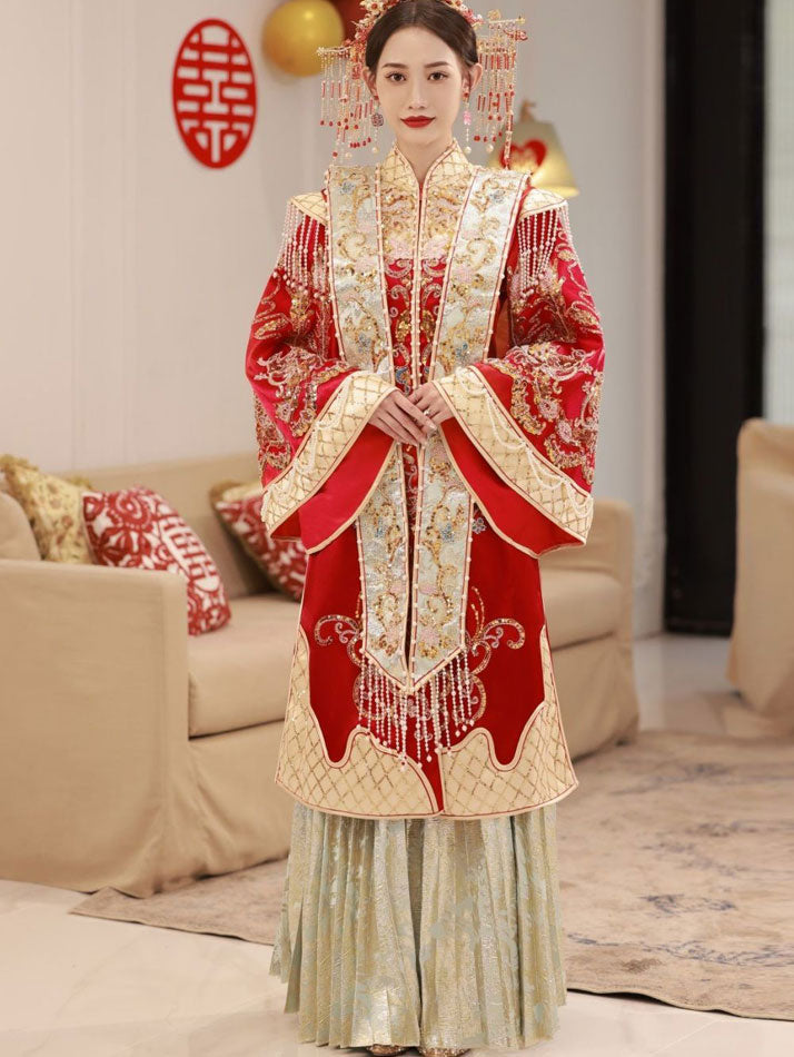 Beads Tassels Traditional Hanfu Bridal Wedding Qun Kwa Xiuhe 汉服 XL / Female